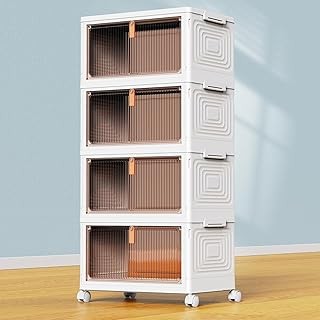 YFXCVSL 4 Tier Plastic Storage Bins with Lid 23QT, Stackable Storage Containers