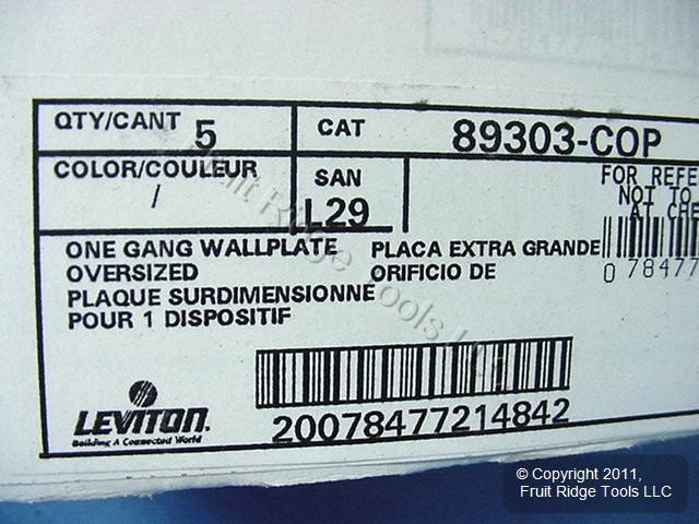 Leviton 1-Gang 89303-COP Copper Duplex Outlet Metal Oversize Wallplates 5pcs