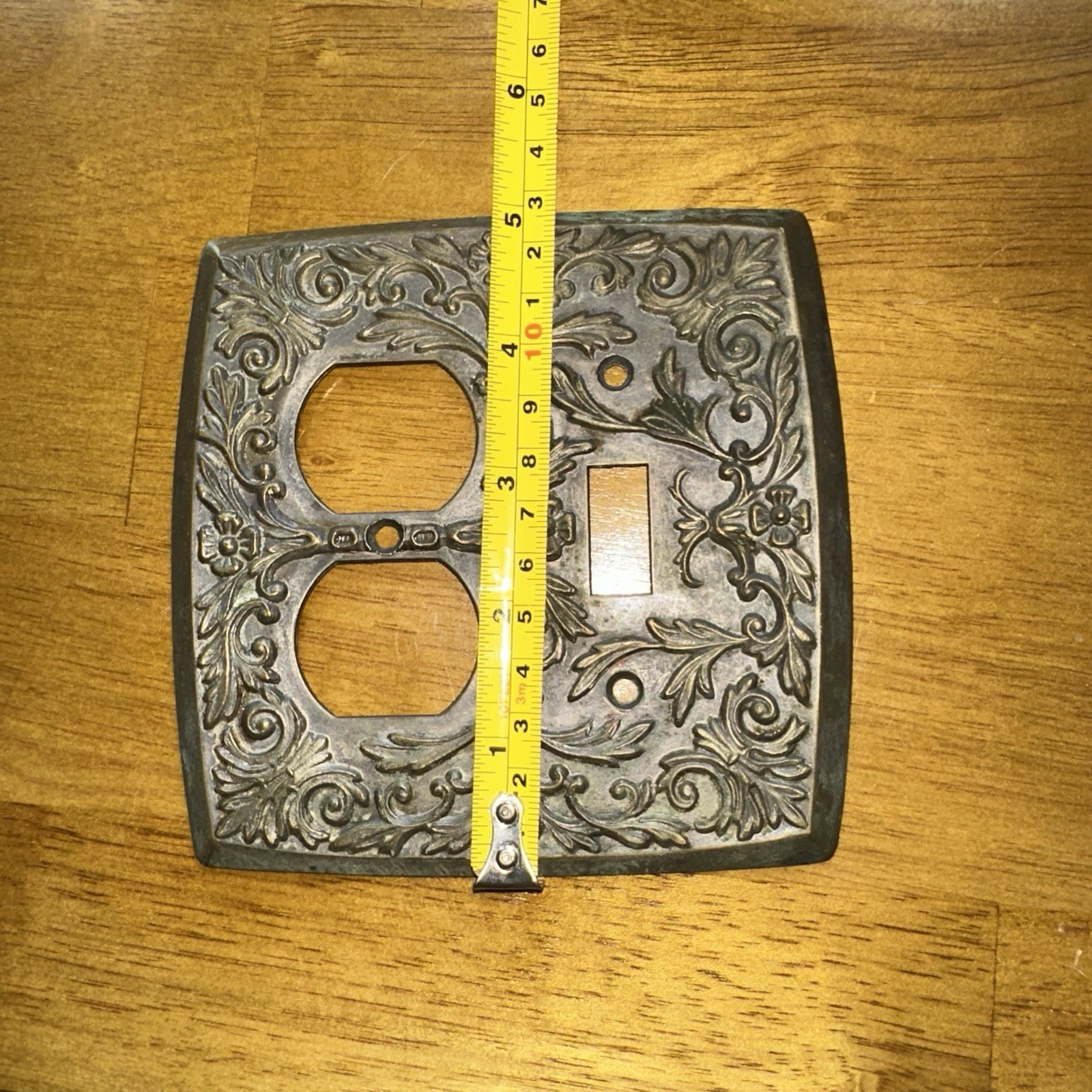 Vintage Brass Wall Plate Switch Single Toggle and Double Socket Combo