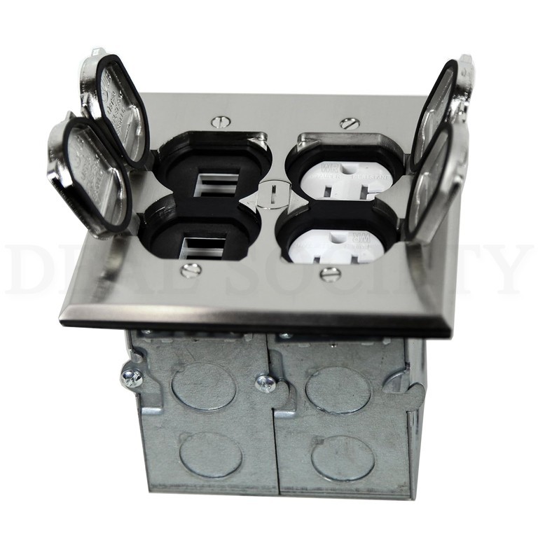 Enerlites 975549-S-D Nickel Plated Brass 2-Gang Floor Box Flip Open Assembly
