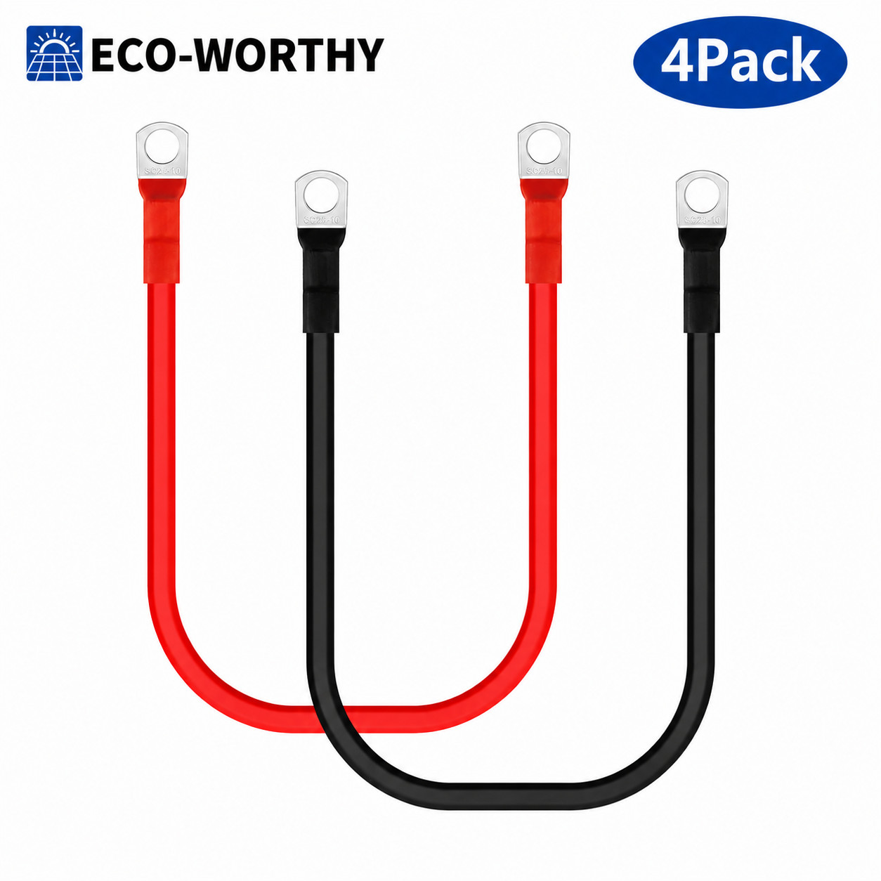 ECO-WORTHY 4 Pack M8 2AWG Battery Cable with 5/16” Lug Terminals 6.3inch Cables