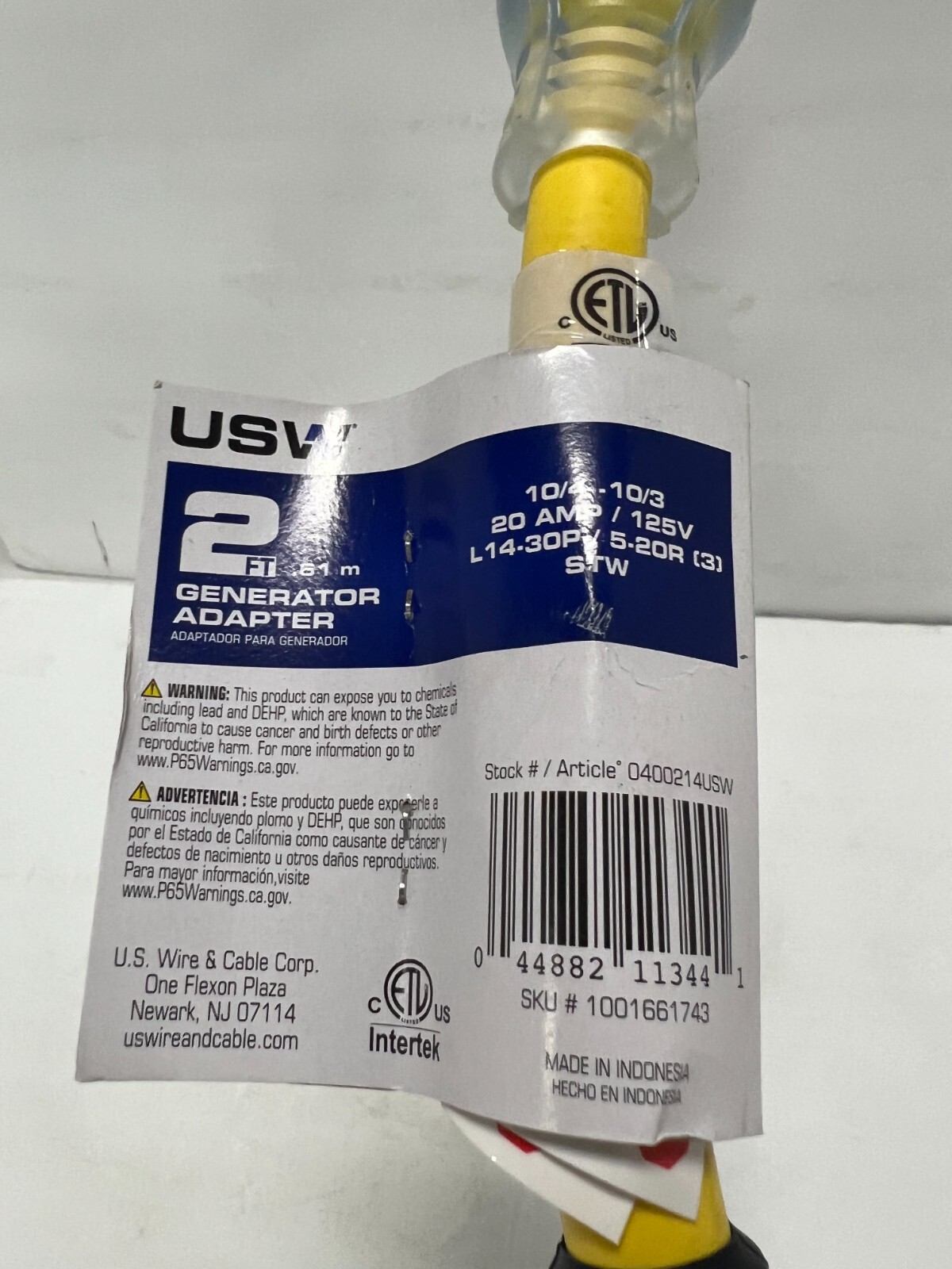USW Generator Adapter Plug, Heavy Duty 2 ft, 20 AMP, (3) 5-20R w/ (1) L14-30P