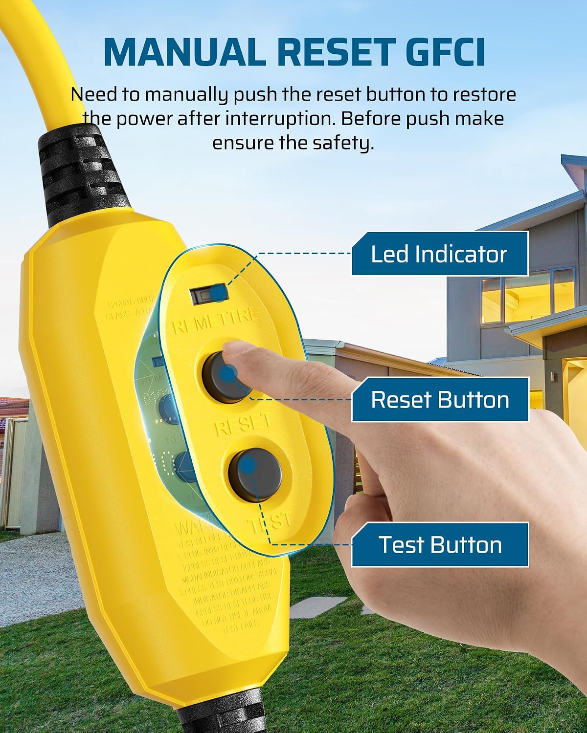 3 FT Manual Reset GFCI Extension Cord Outdoor, UL Listed | 12/3 Gauge Extension