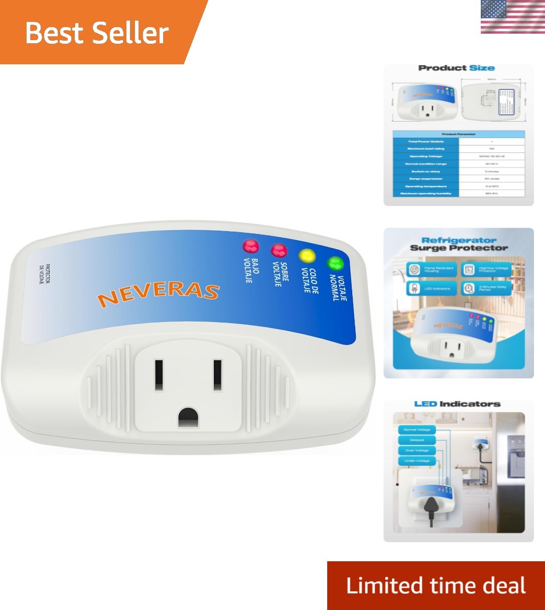 Reliable 120V Surge Protector for Refrigerators, TVs & Air Conditioners – 1 Pack