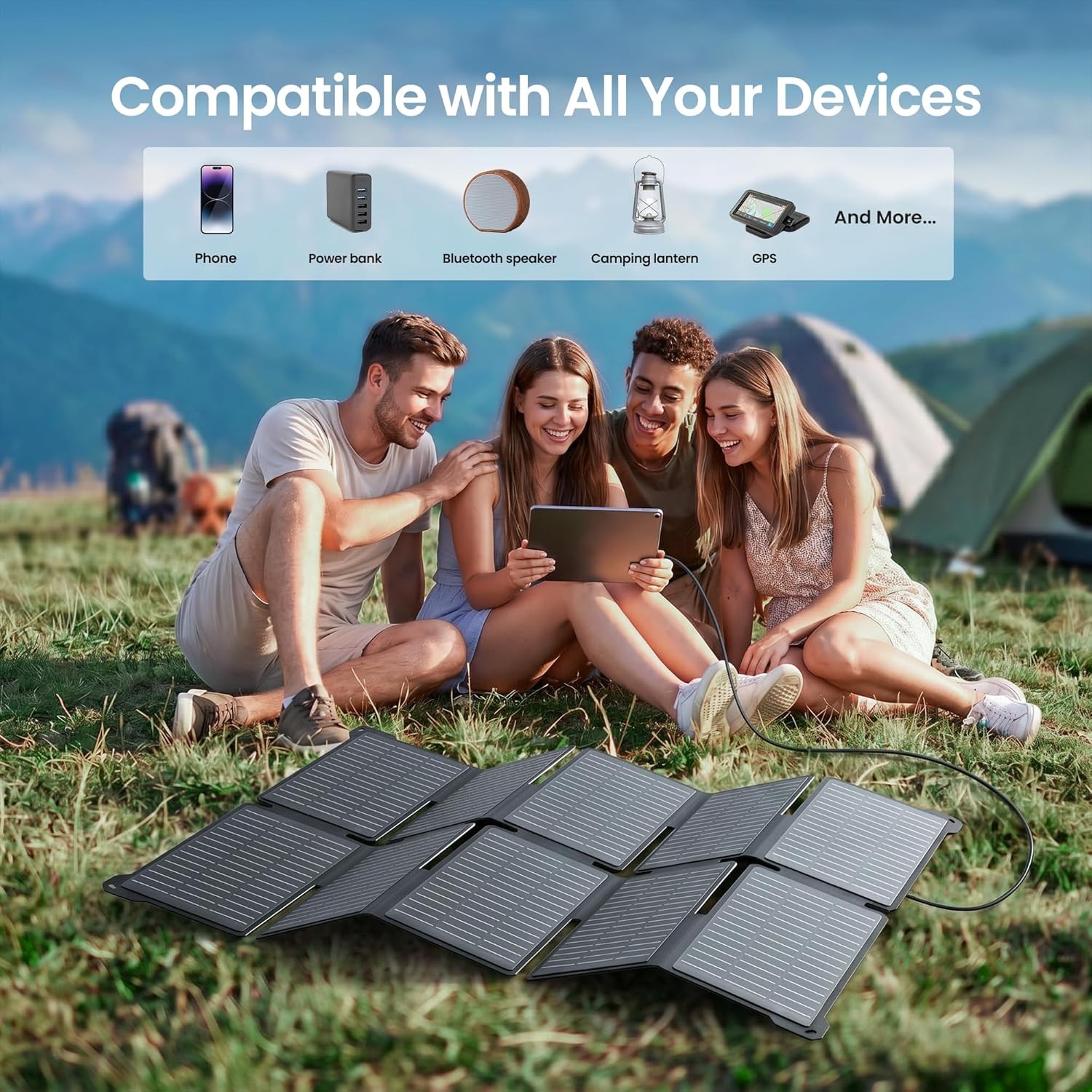 35W Solar Charger, 25.4% High Efficiency, USB-A/C, IP68, Portable