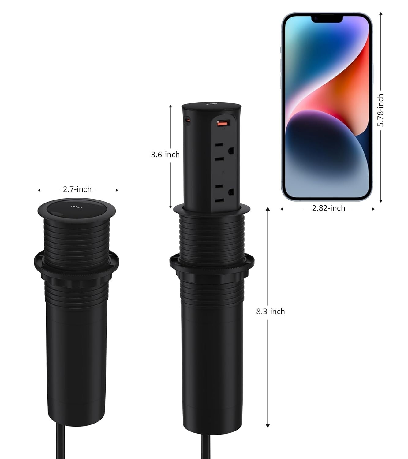 Pop up Outlet for Countertop with USB C,2.5in Hole Desktop Power Grommet,4 Ou…