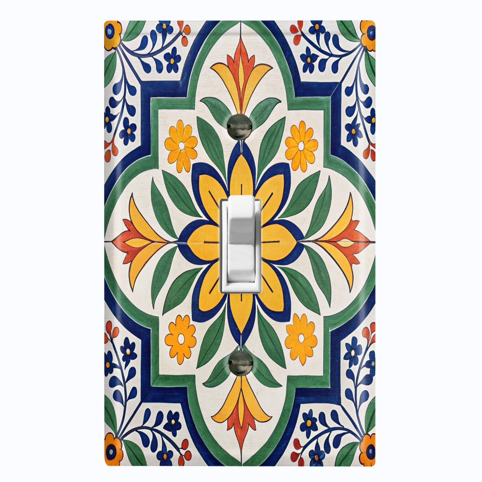 Metal Light Switch Outlet Cover Wall Plate Yellow Green Floral Tile Decor TLL110