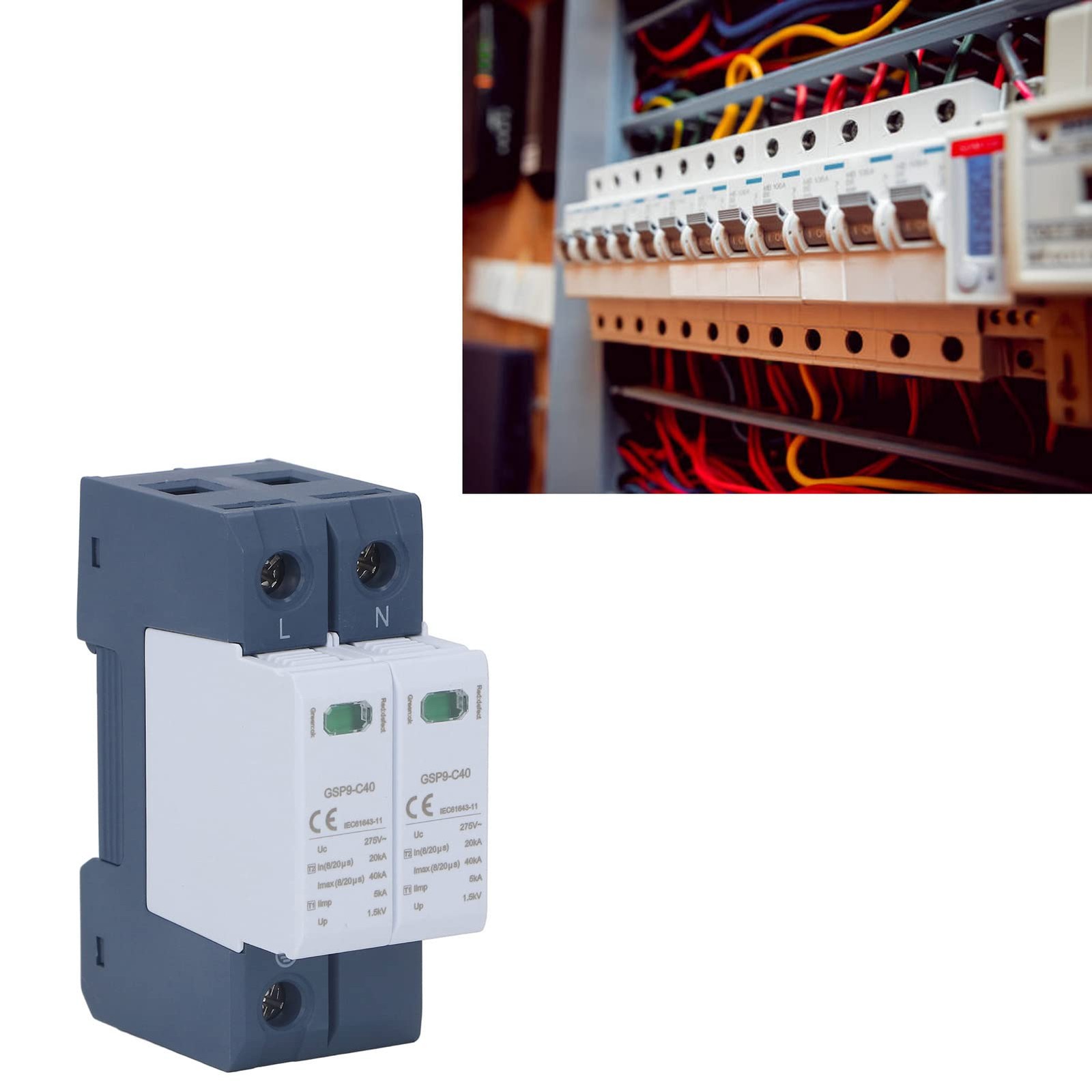2P Surge Protective Device 40KA 275V AC Low Voltage Protector DIN Rail Mount