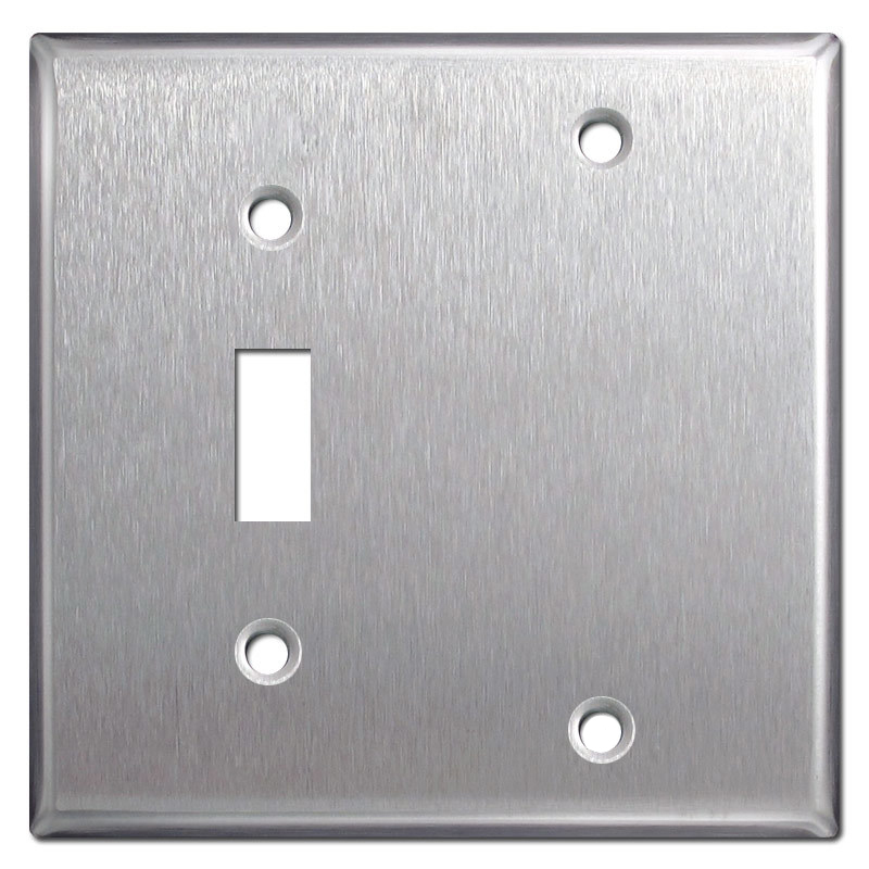 (1 pc) NEW 2-Gang Toggle / Blank Stainless Steel Combo Metal Wall Plate Cover