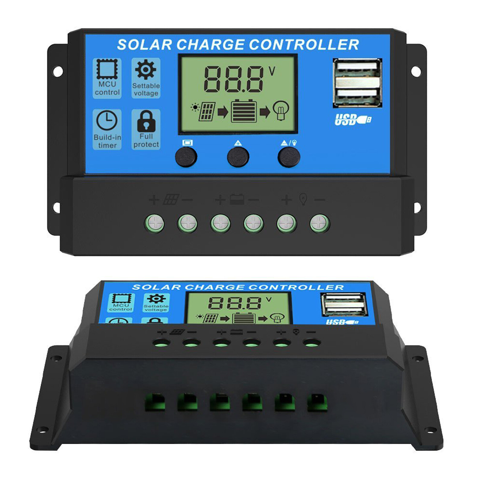 PWM 30A Solar Charge Controller 12V 24V LCD Display Dual USB Panel Charger Home