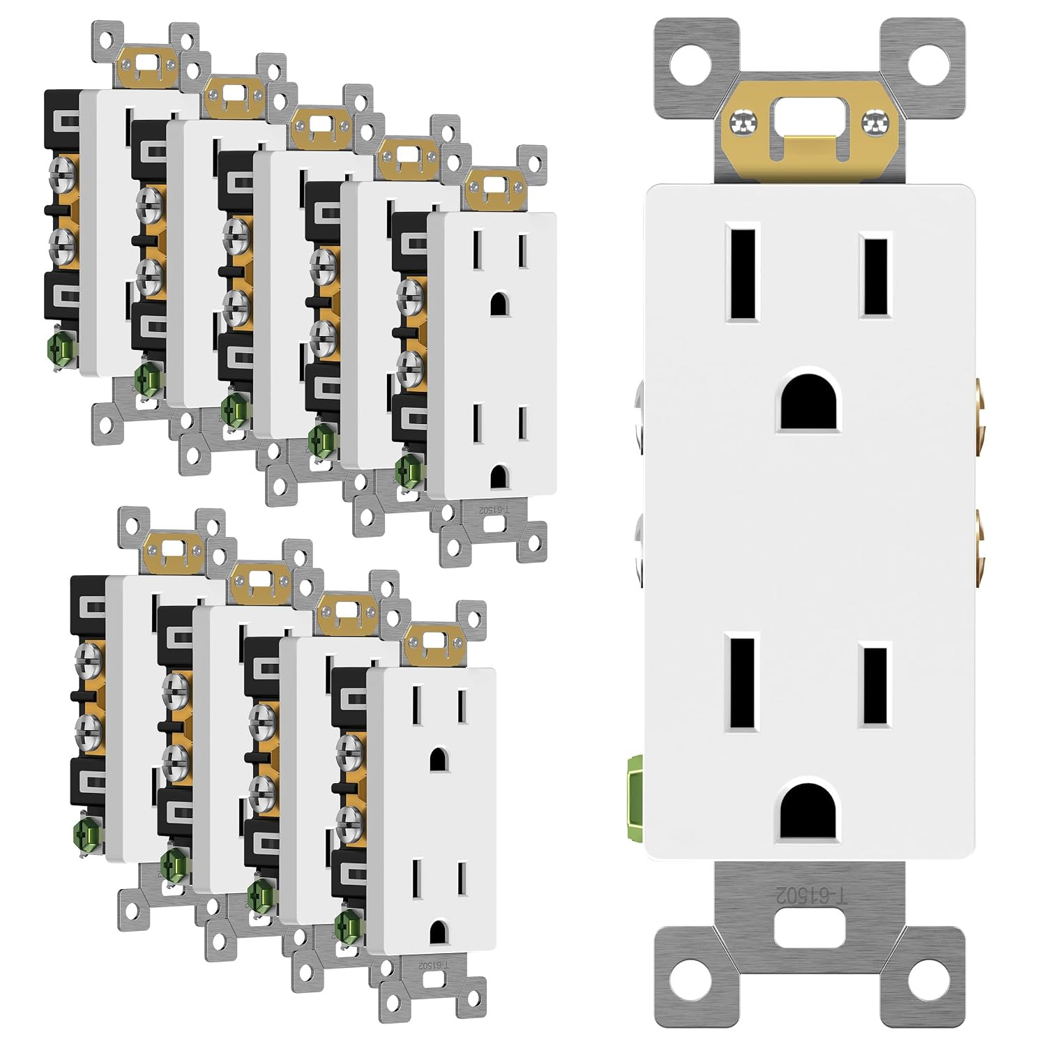 White Decorator Receptacle, Standard Electrical Wall Outlet, 15A 125V, Self