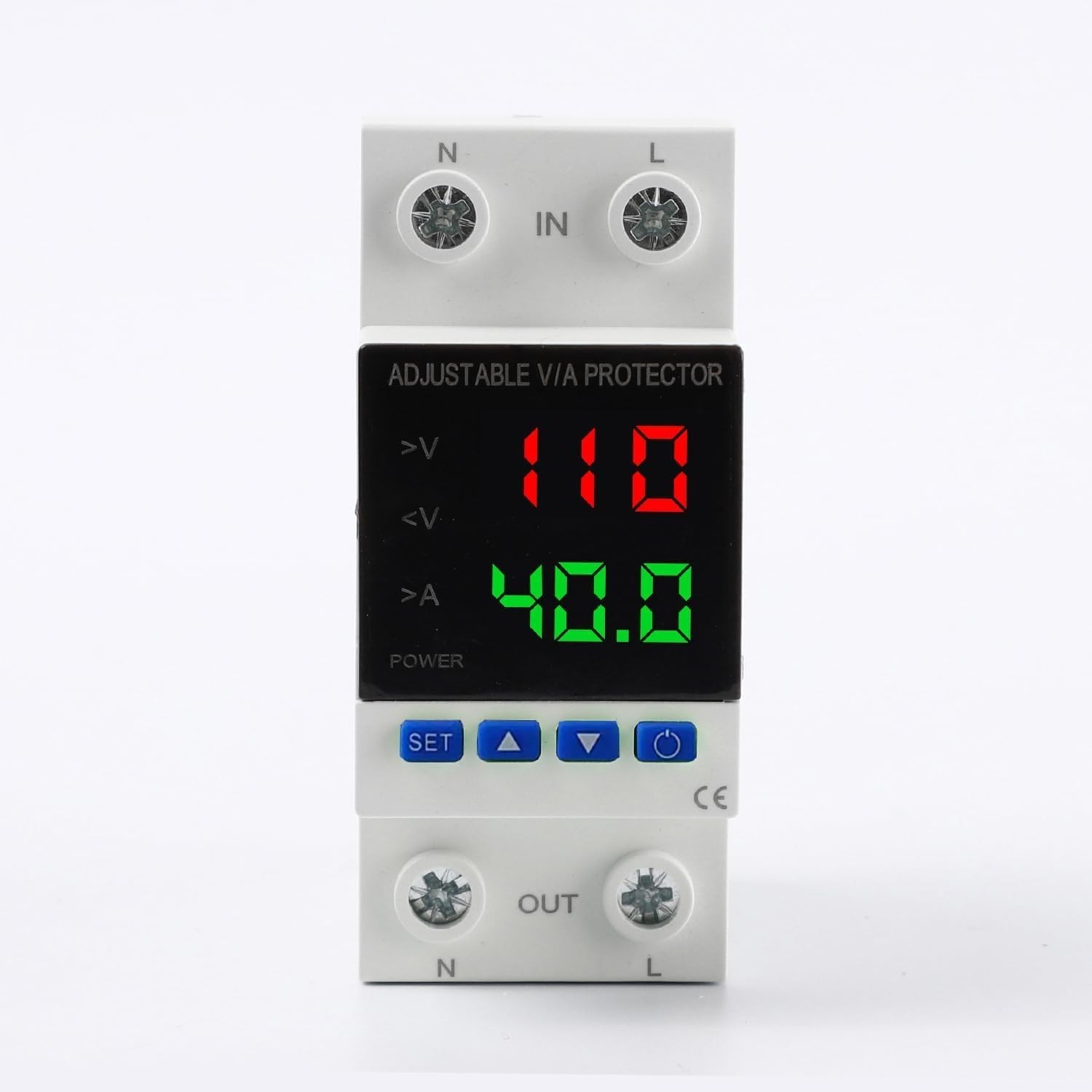 Smart Voltage Protector, 1-40A Adjustable 110V/220V DIN Rail Mount Circuit Br…