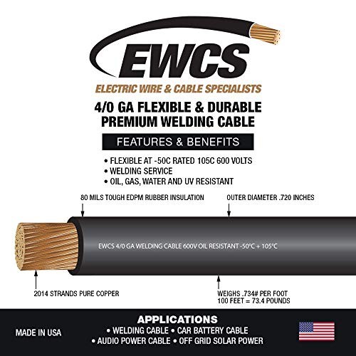 4/0 Gauge – Black – Brand 100% Copper Premium Industrial Grade Extra 20 Feet
