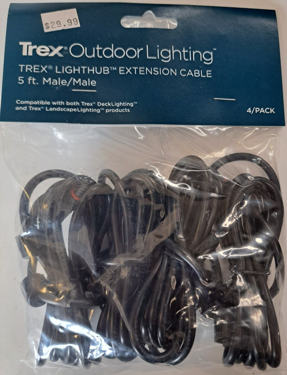 TREX DL5FTWR4PK OUTDOOR LIGHTING 4 PACK 5FT EXTENSION CABLES MALE/MALE BLACK