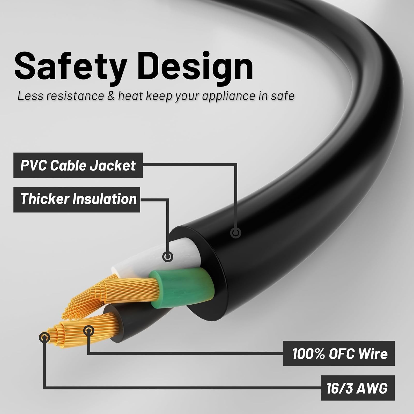 Vockjour 10 Ft Waterproof Extension Cord 16/3 Heavy Duty Black