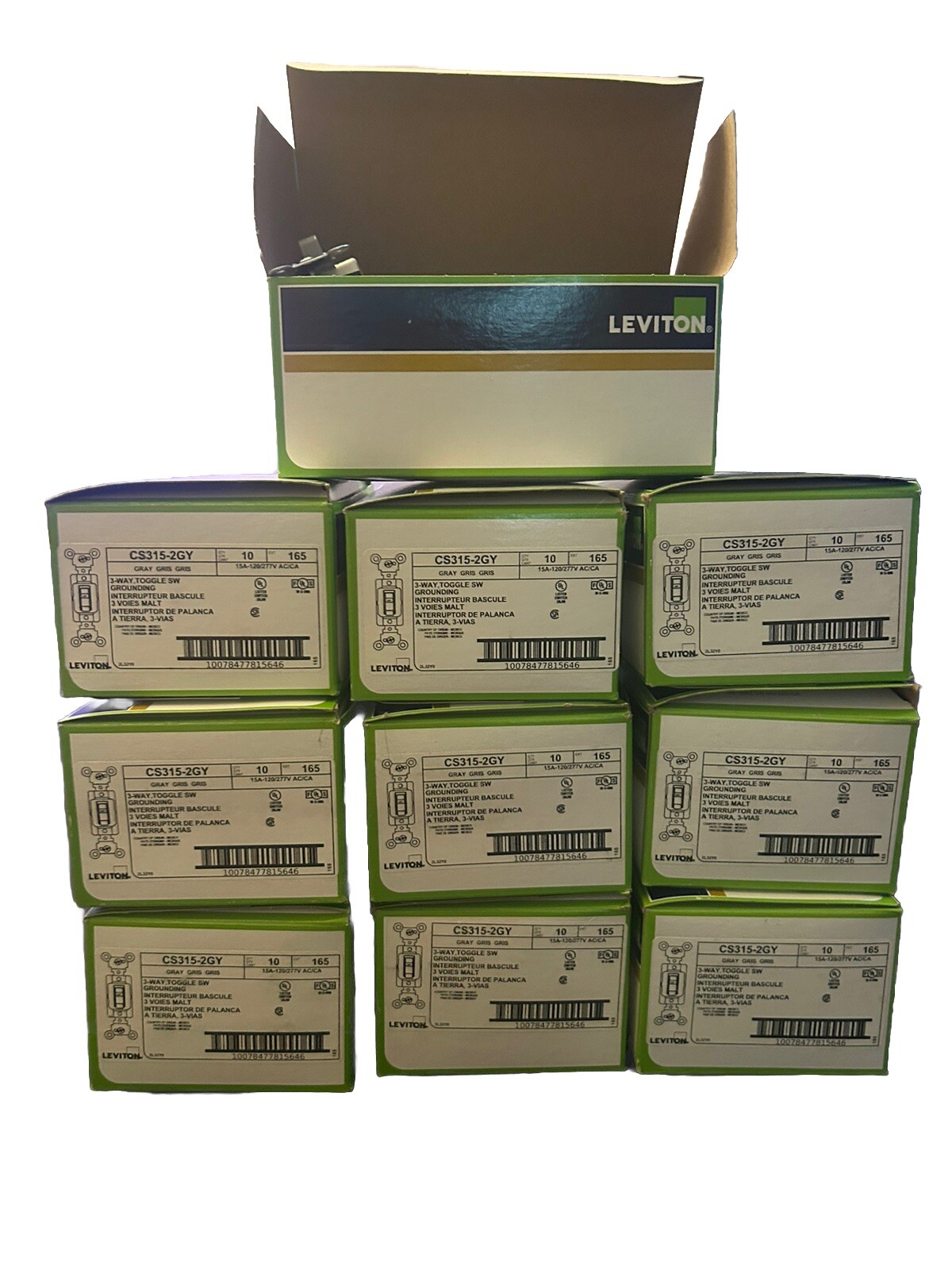 100 PACK Leviton Ivory 3-Way COMMERCIAL Toggle Wall Light Switches 15A CS315-2GY