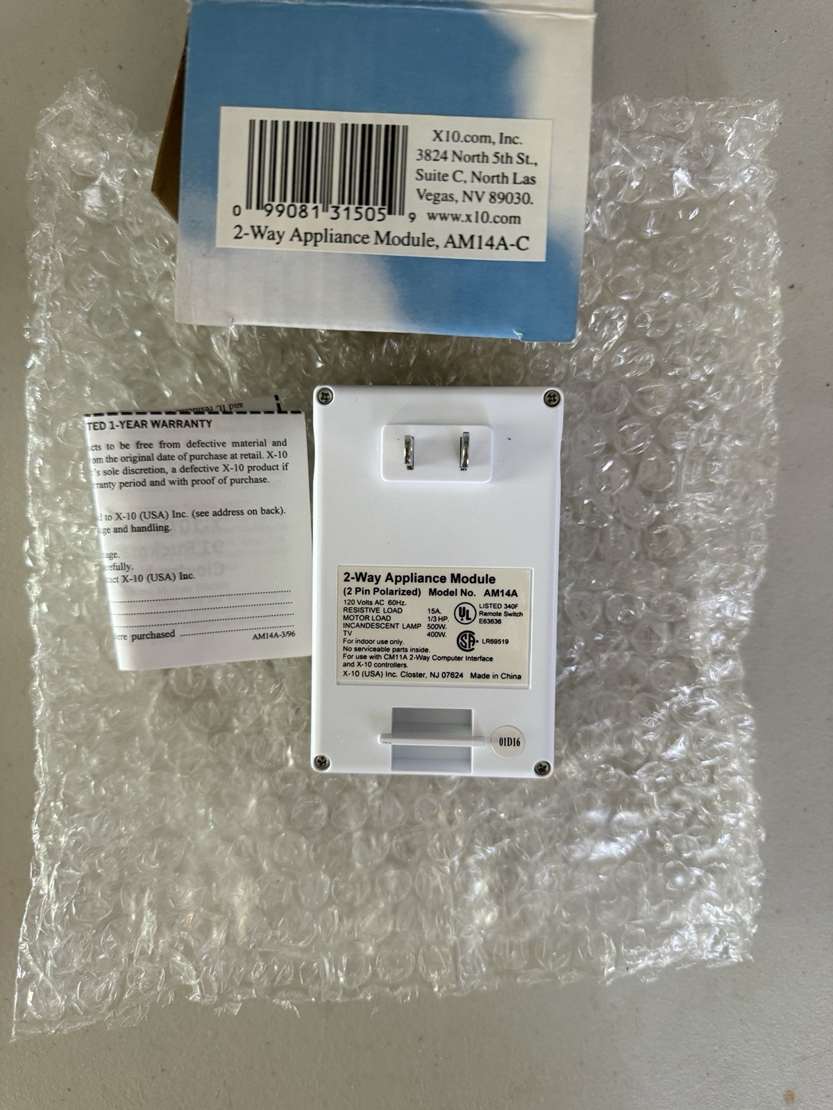 X10 ActiveHome 2-Way Appliance Module AM14A, 120V 15A White