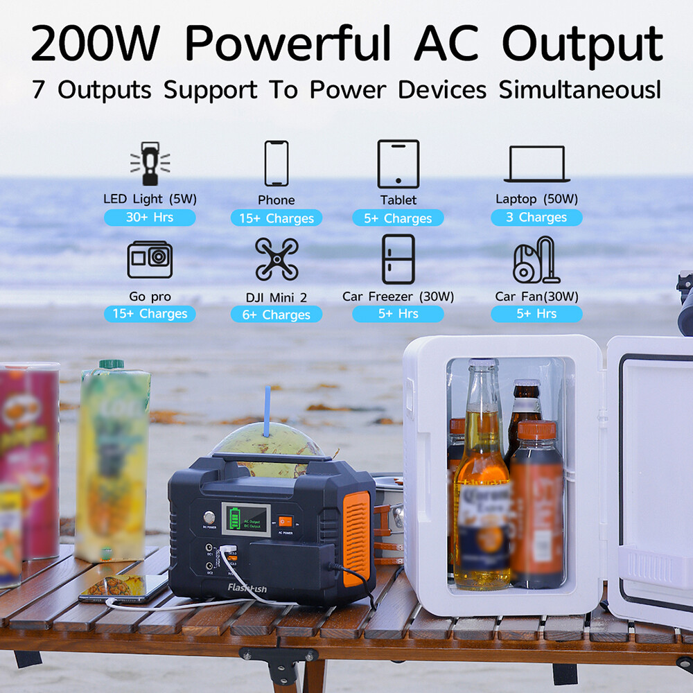 Flashfish 40800mAh/151Wh 200W Solar Generator Power Station Outdoor Camping L7G0