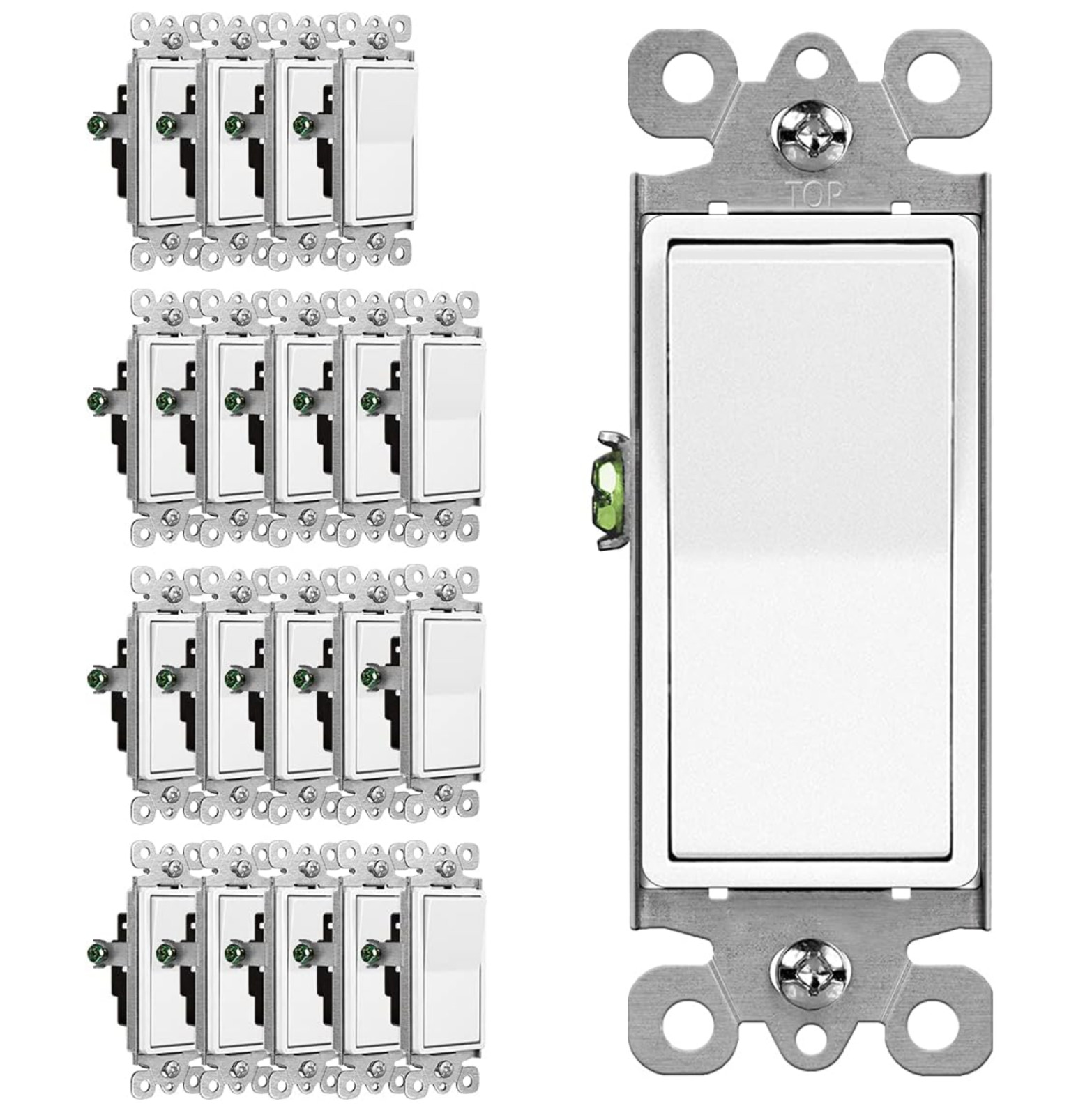 20 Pack White Decora Single Pole Light Paddle Rocker Switch UL 15 Amp 120V 277V