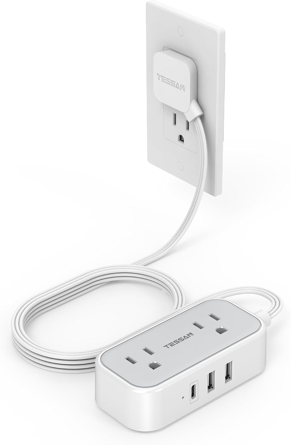 Power Strip Mini Charging Station Outlets 3 USB 5ft Slim Plug for Travel Office