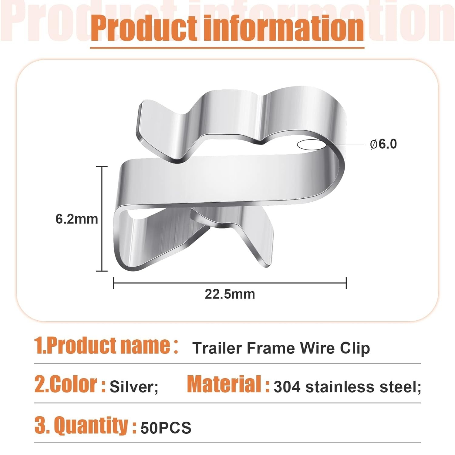 50 Pcs Trailer Frame Wire Clips Stainless Steel Metal Cable Clips 22.5 Mm