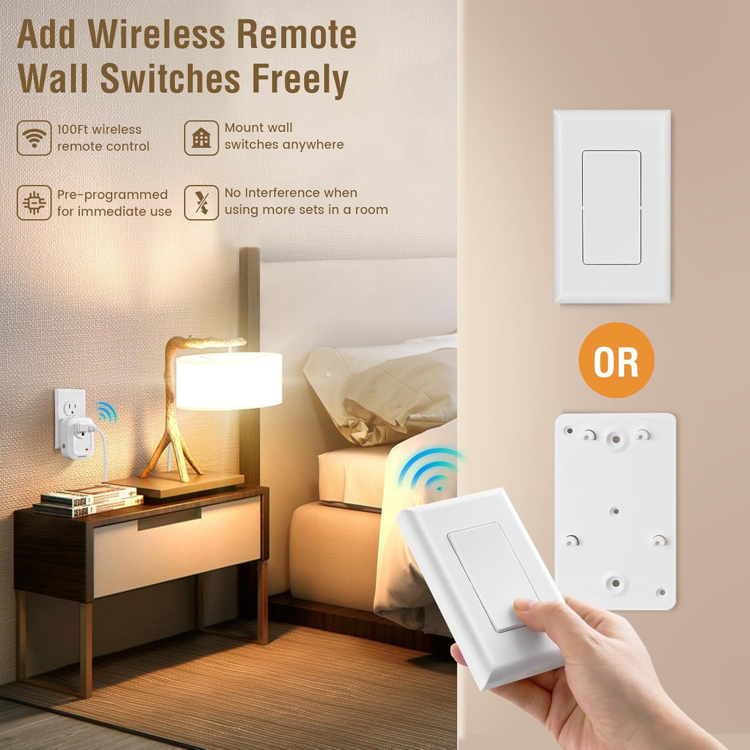 Wireless Wall Switch Set – No Wiring, 100ft Range, Expandable