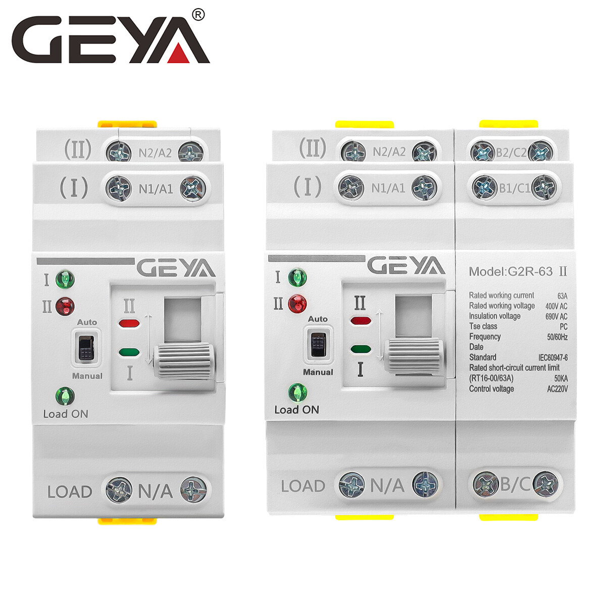 GEYA Mini Dual Power Automatic Transfer Switch 25-63A ForGrid/Generator 110/220V