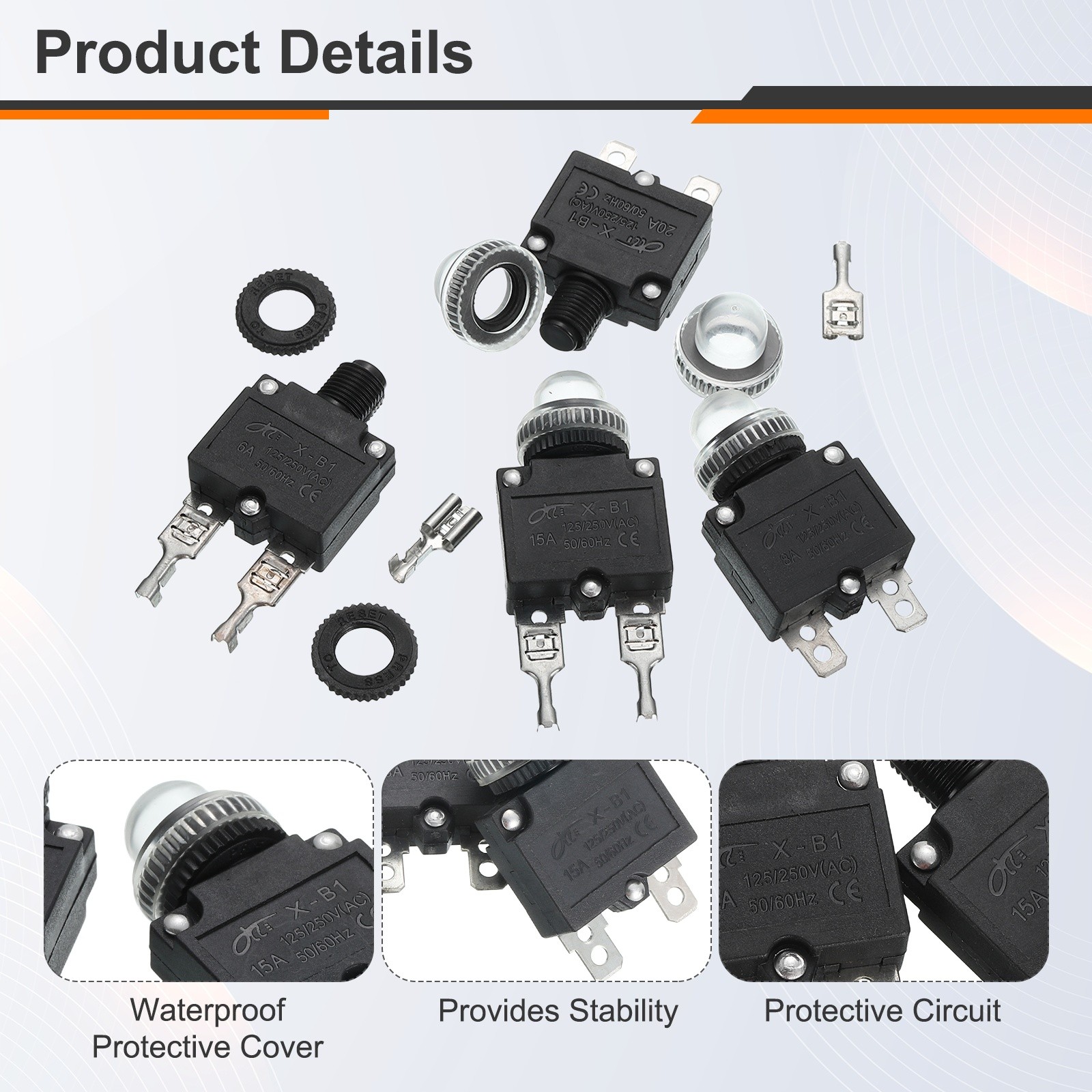 2 Pack X-B1 15Amp Circuit Breakers Manual Reset Push Button Overload Protectors