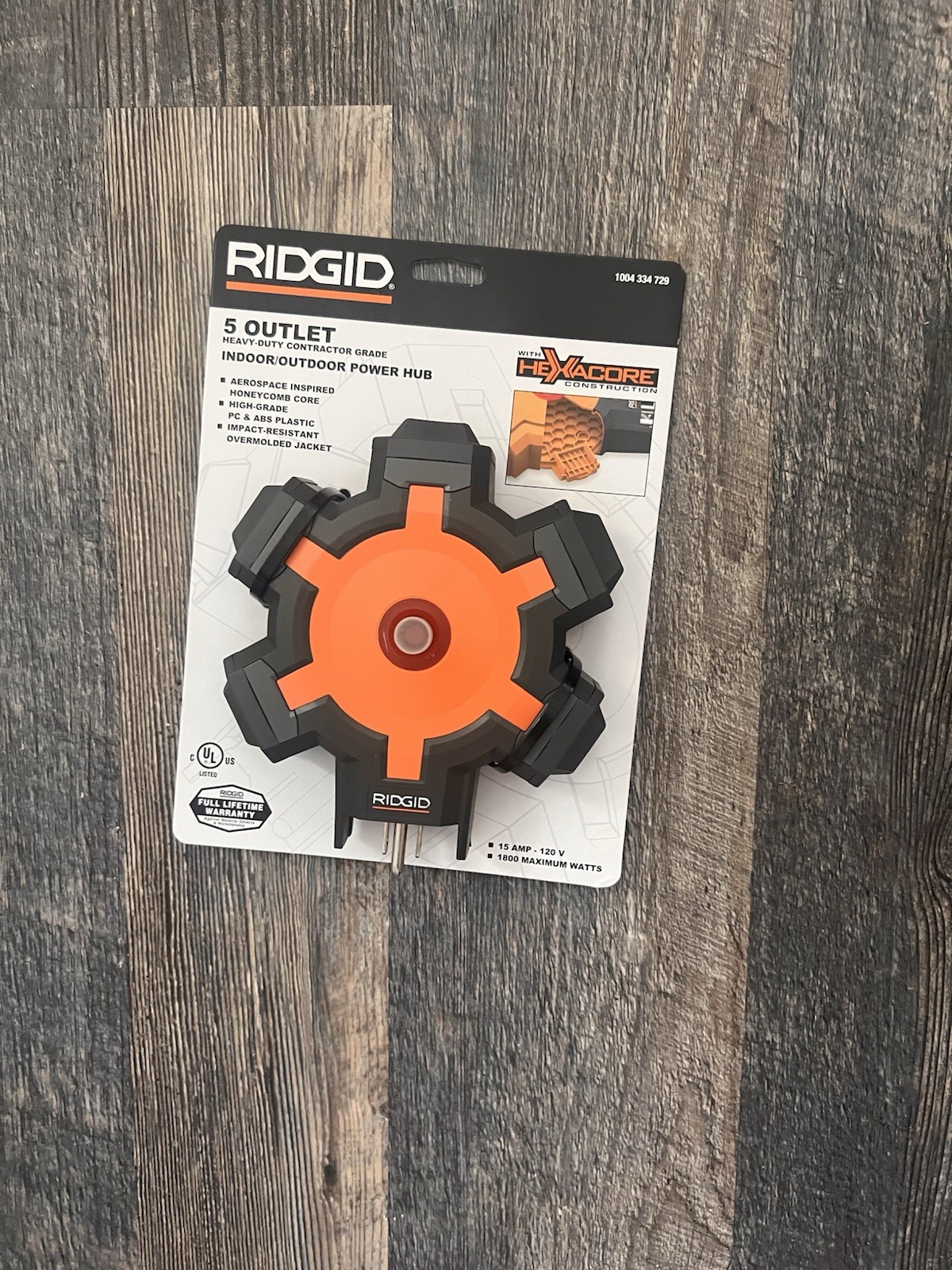 RIDGID 5 Outlet Heavy Duty Impact Resistant Indoor/Outdoor Power Hub Orange
