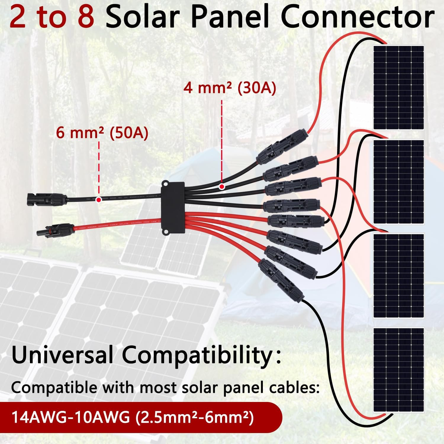 Solar Parallel Connectors for 2-3-4 Solar Panels | Tool-Free MC4 Solar Cable Spl