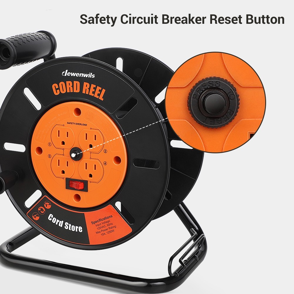 DEWENWILS Heavy Duty Extension Cord Reel with 15A Breaker, 4-Grounded Outlets