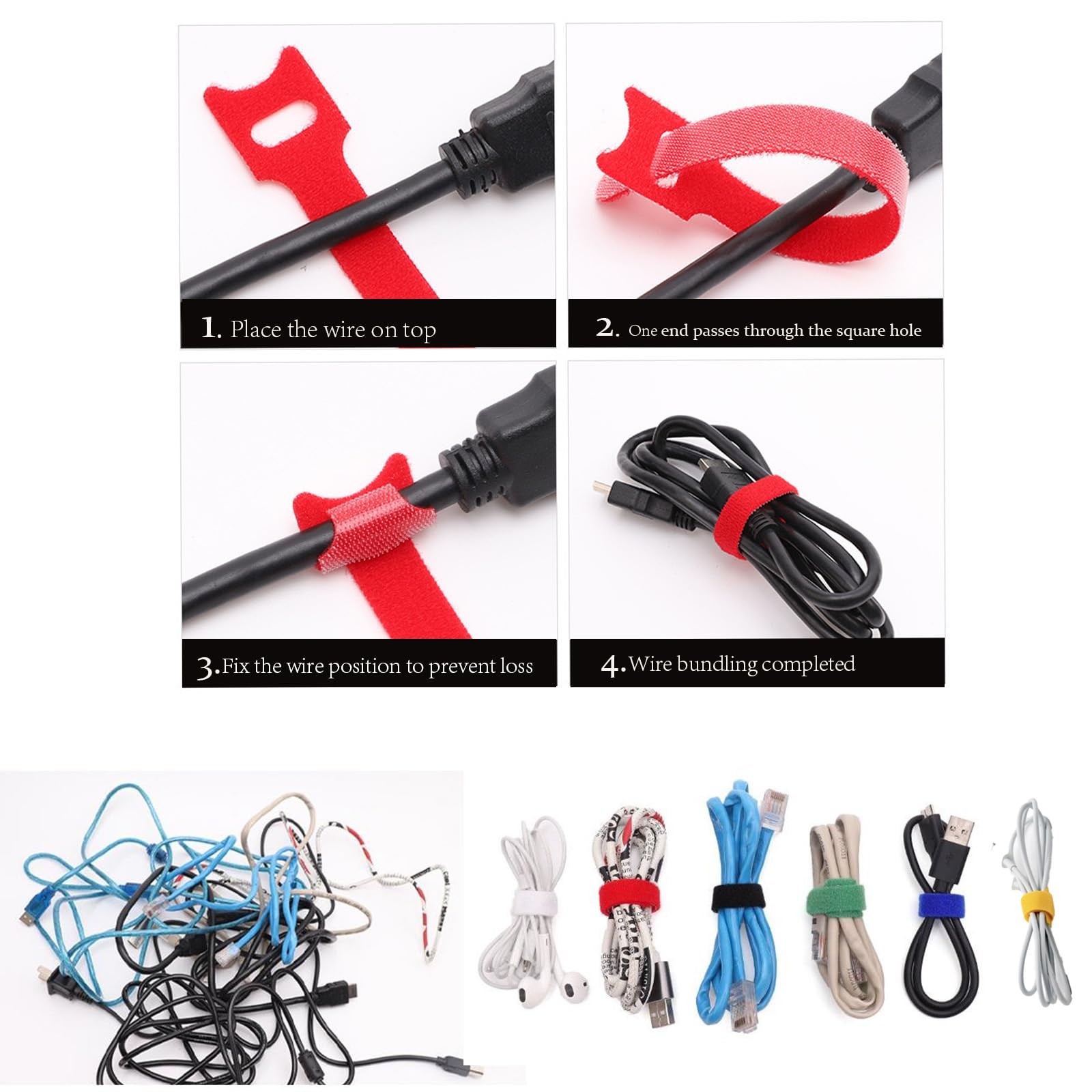 60 Pieces Cable Labels & Reusable Hook and 1.7in x 0.7in x0.12in, Colorful