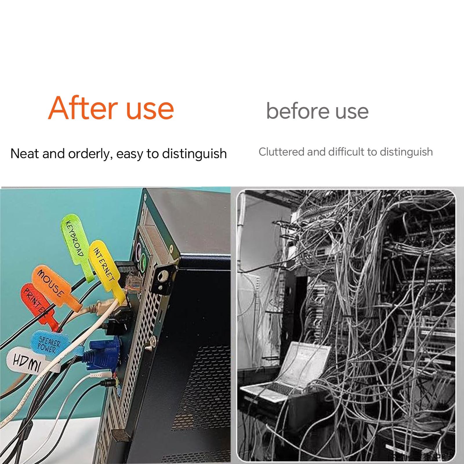 60 Pieces Cable Labels & Reusable Hook and 1.7in x 0.7in x0.12in, Colorful