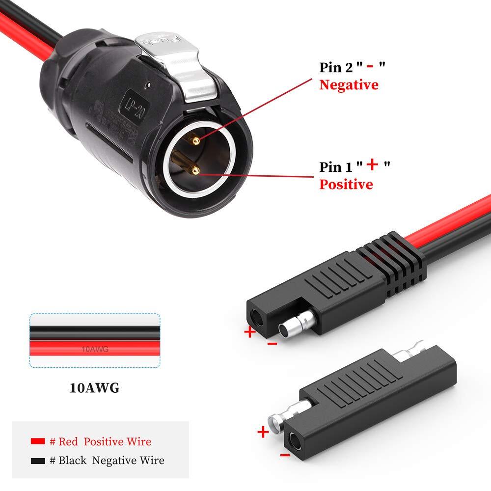 10AWG 2 Pin Power Industrial Circular Connector to SAE Adapter Cable Furion