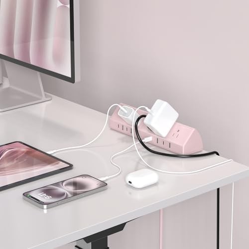 Desk Clamp Power Strip USB C 65W,Surge Protector,| Surge Protector,5 6 FT Pink