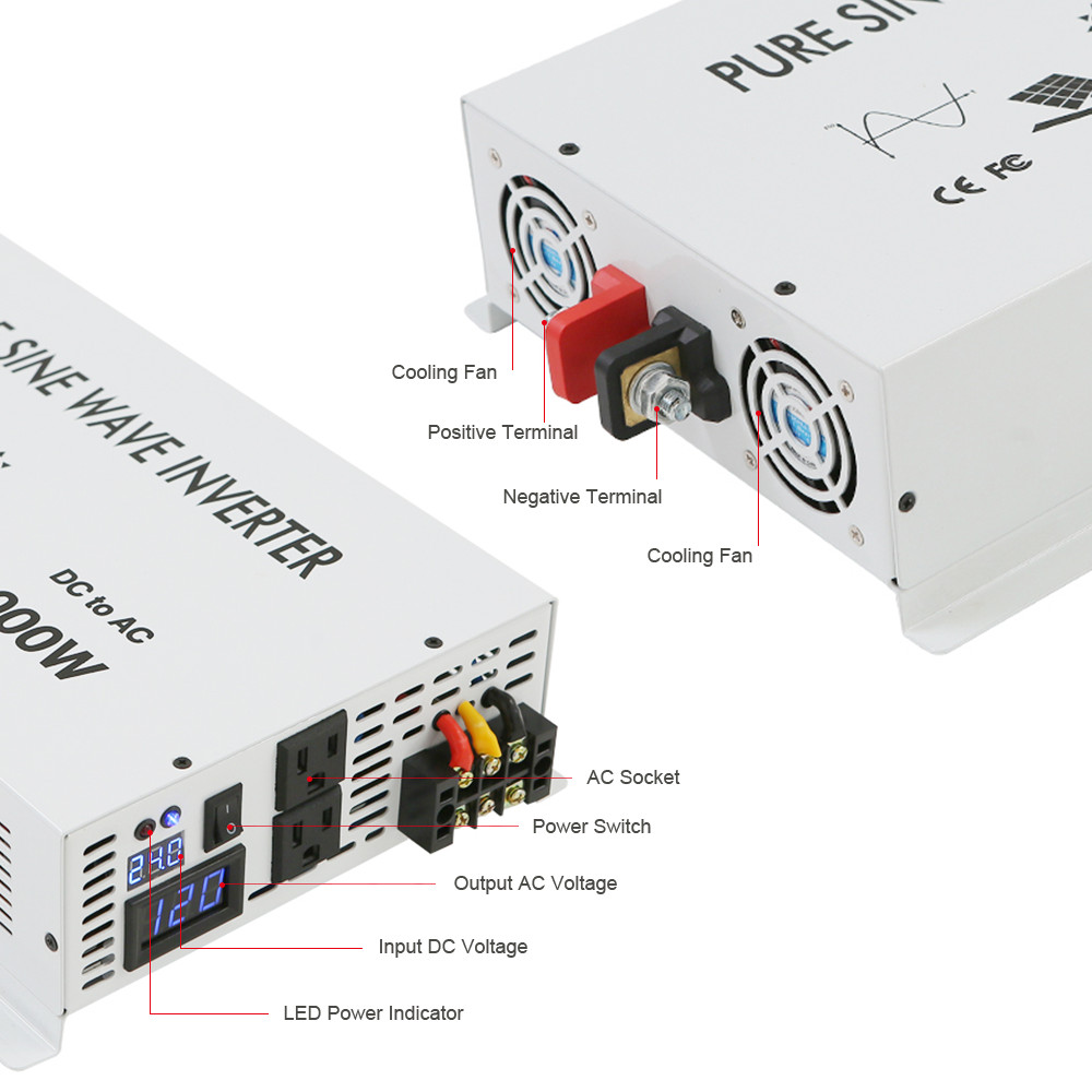 Pure Sine Wave Inverter 24V DC to AC 120V 2500W Power Solar System off Grid Home