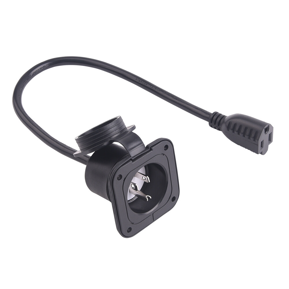 15 Amp 125V AC Power Inlet Port Plug with Integrated 18″ Extension Cord for Boat