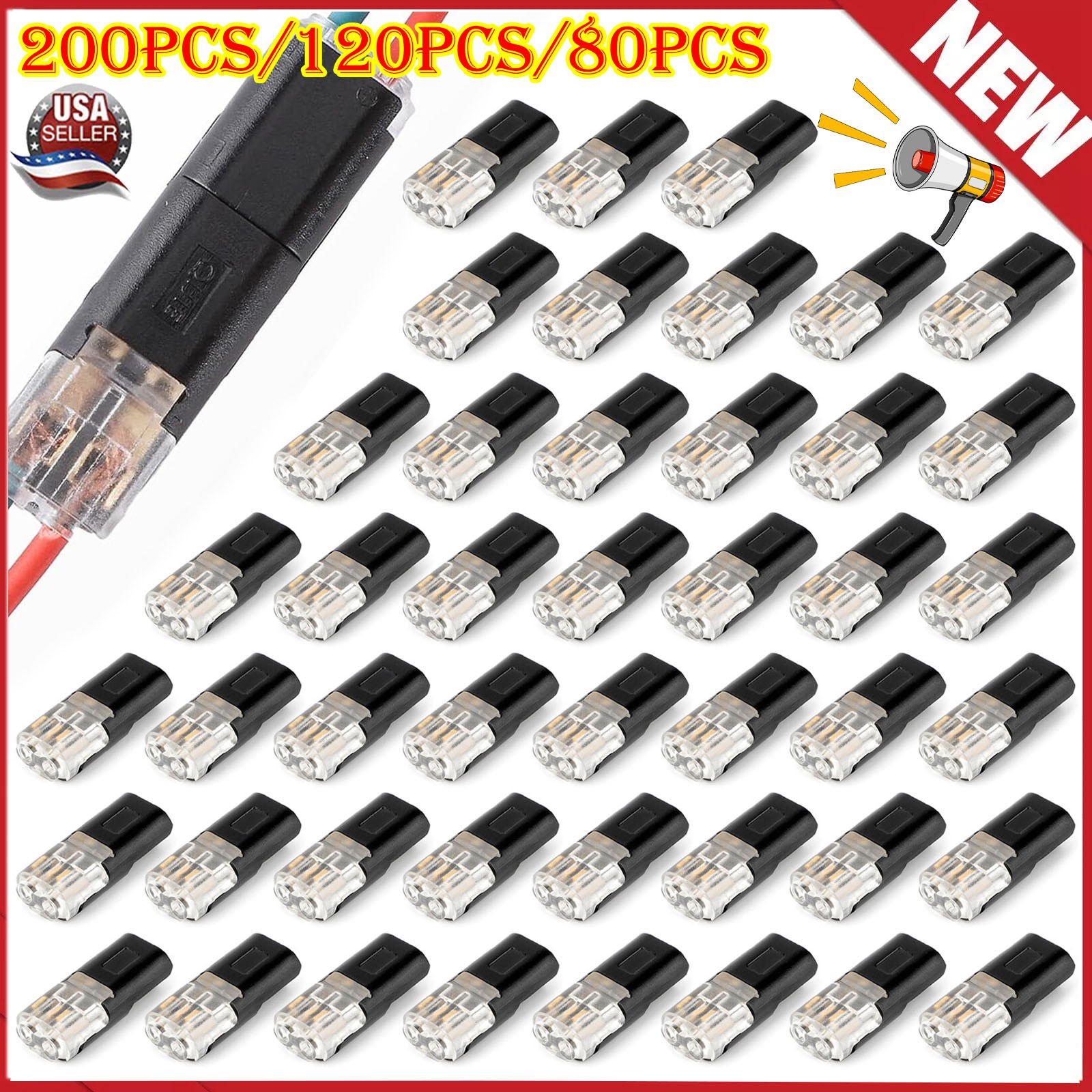 200pcs Double-Wire Plug-in Connector, Cable Clamp with Locking Buckle, AWG 18-22