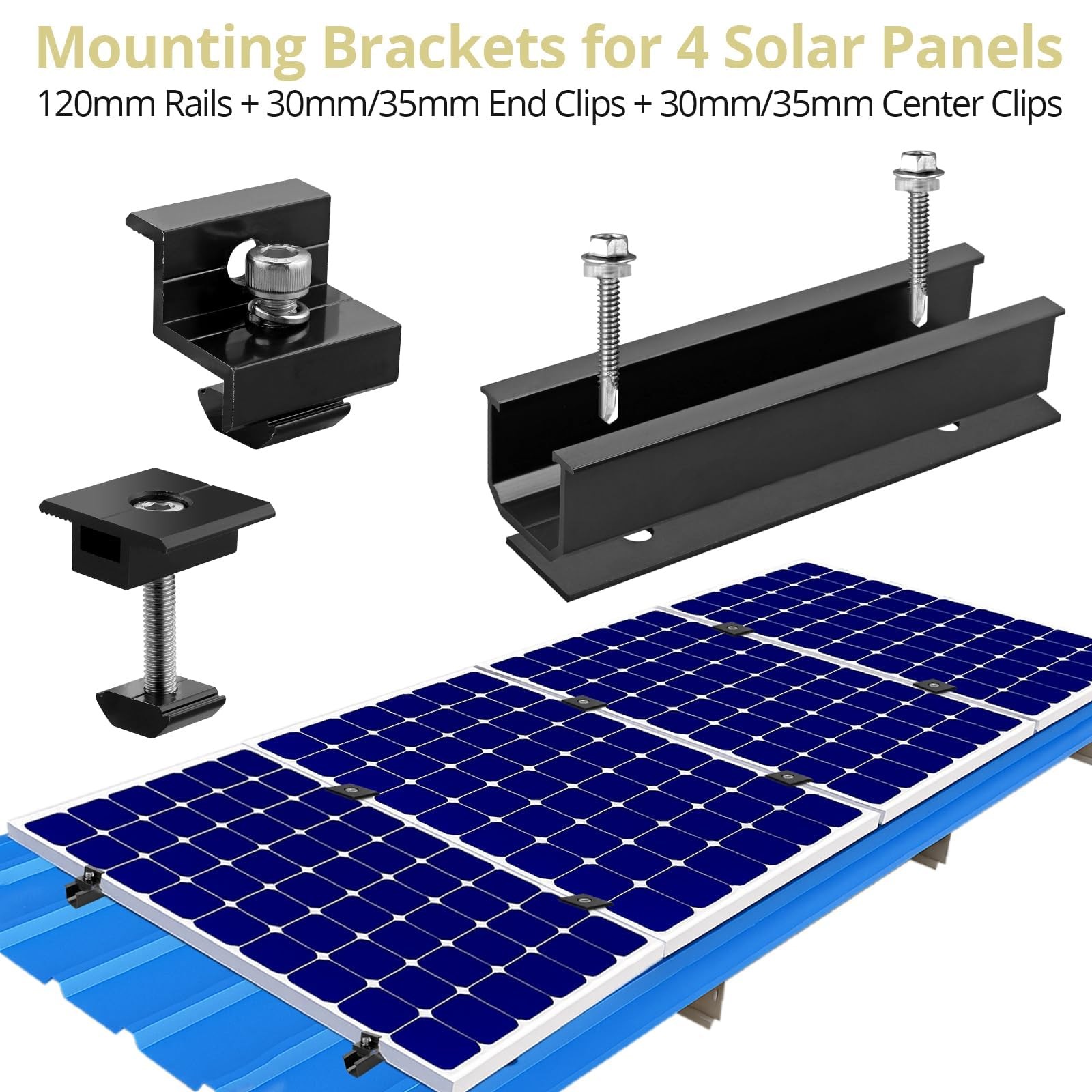 Anbte Solar Panel Mounting Brackets, 1.18″(30mm) & 1.38″(35mm), Black