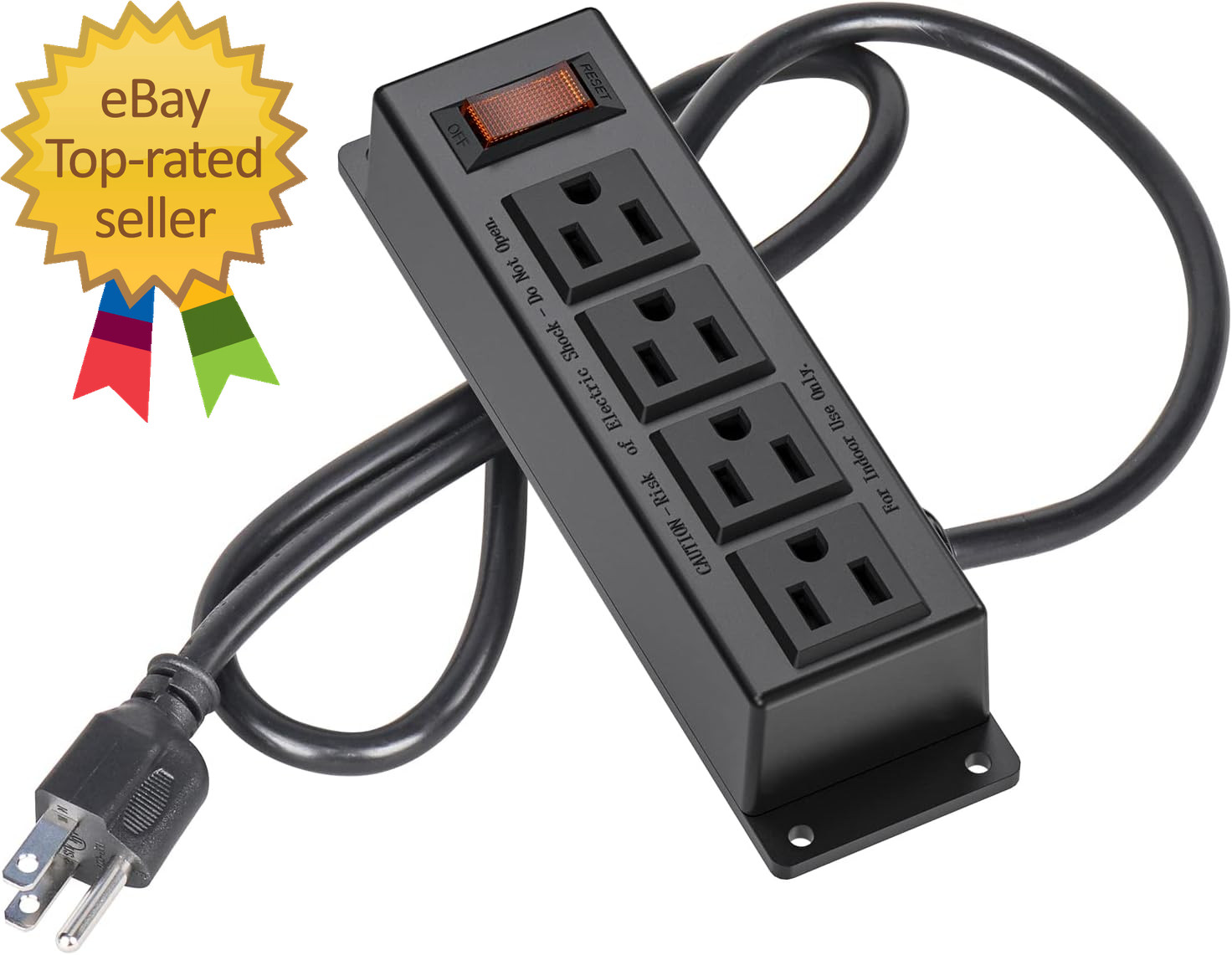Wall Mount Power Outlet Strip 4 Outlet Mountable Power Strip with Switch 3Ft