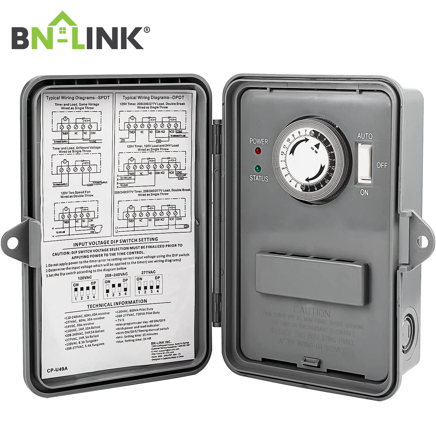 BN-LINK Pool Pump Timer Outdoor Timer Box, Heavy Duty 24Hr Programmable For Pool