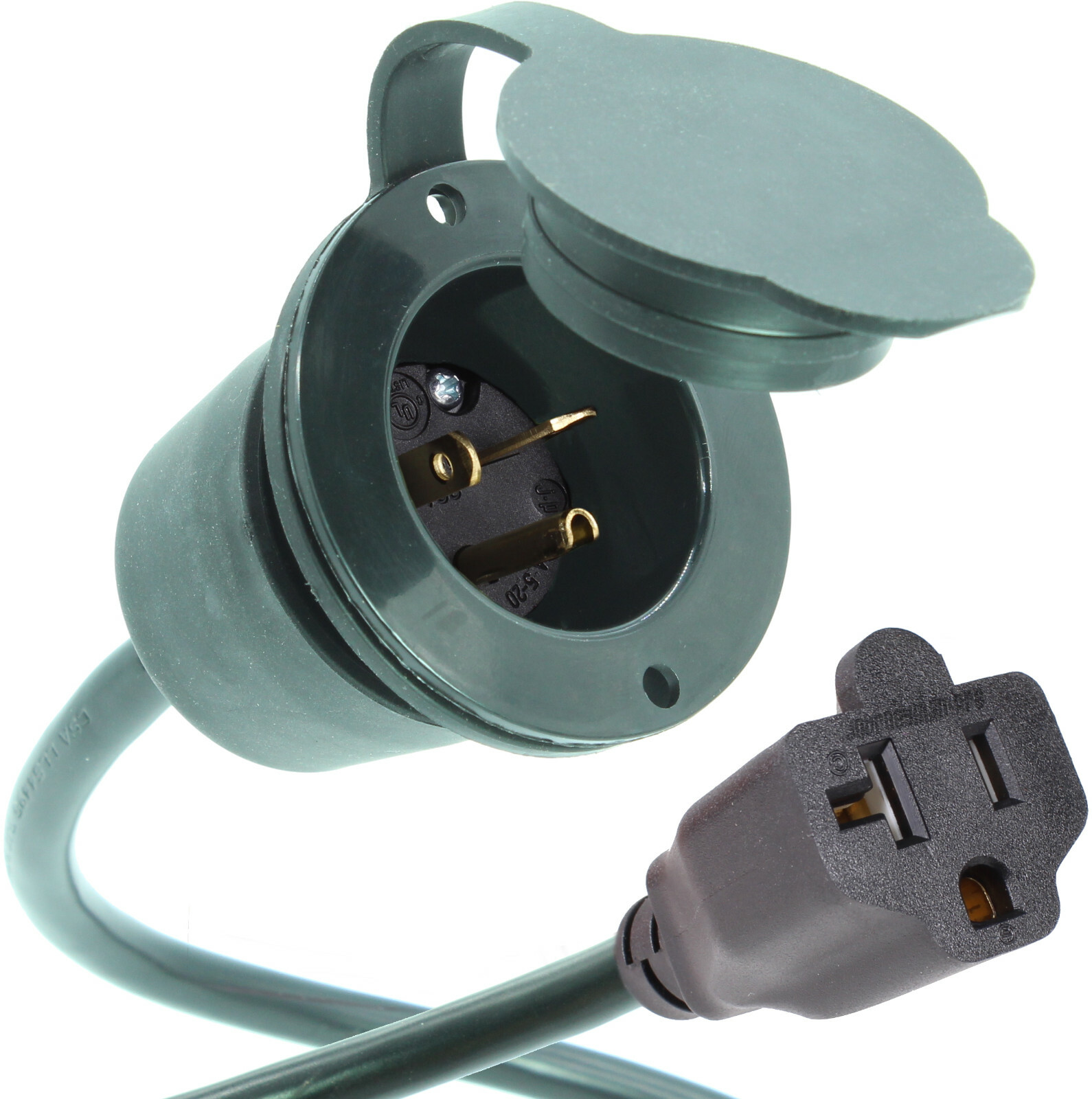 JourneymanPro 20 Amp 125V AC Power Inlet Port Plug Integrated 20″ Cord 5378 GCP2