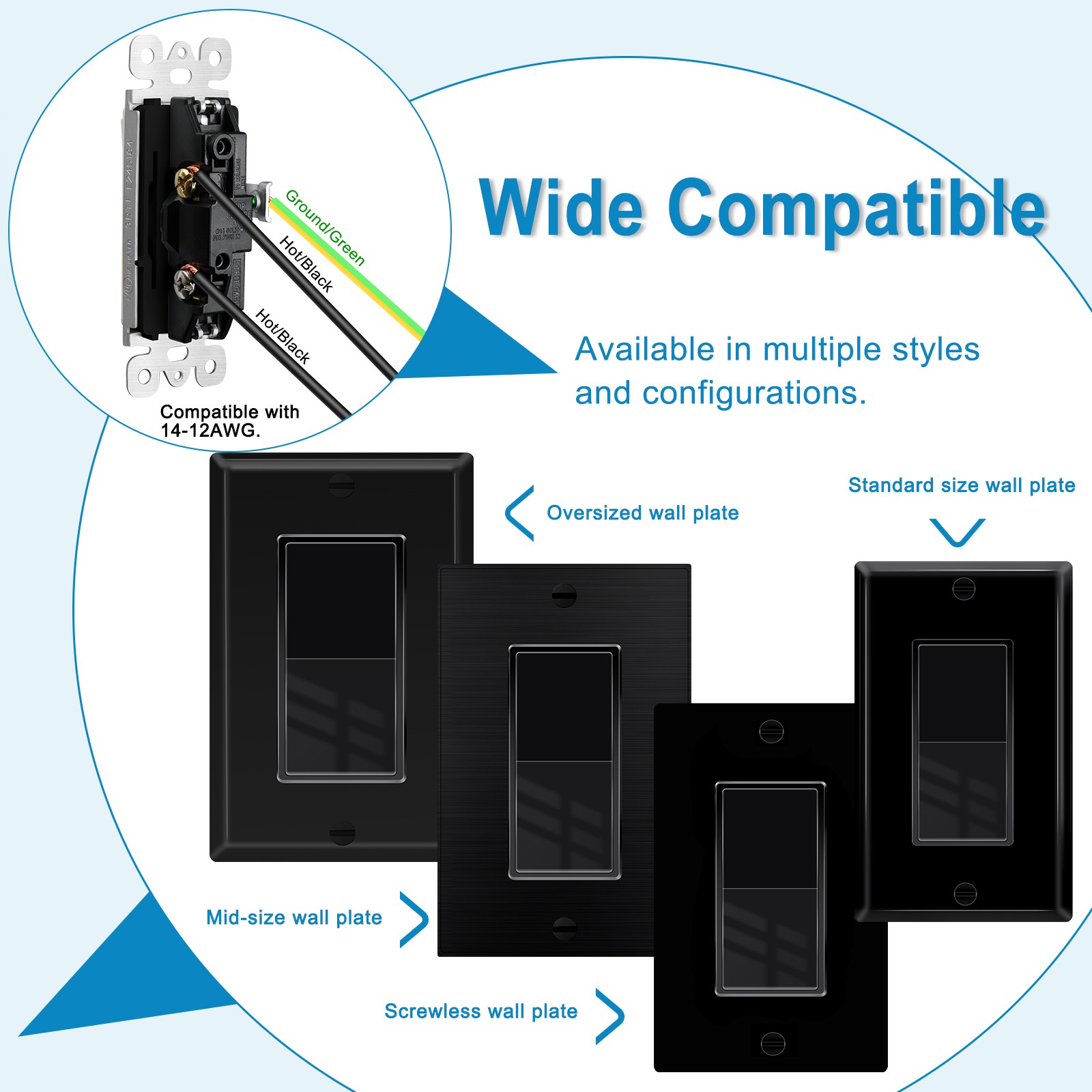 10Packs UL/CUL Listed 3 Way Rocker Light Switch 15A 120/277V Black Residential