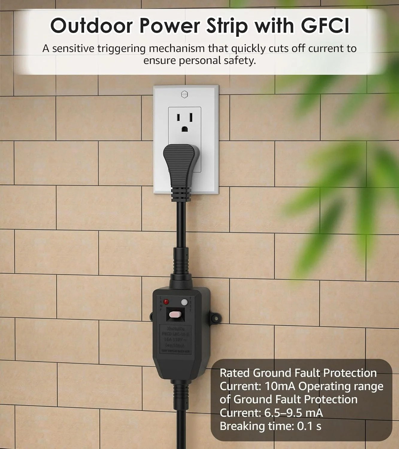 CCCEI GFCI Outdoor Power Strip Weatherproof with 8 AC, Waterproof Extension Cord