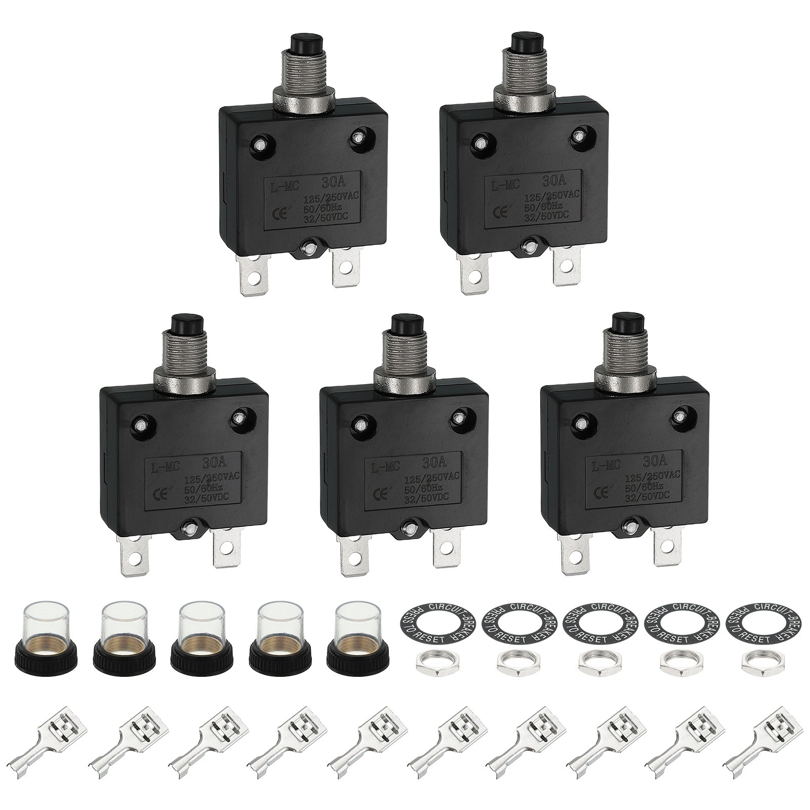 5 x L-MC 30Amp Circuit Breakers Manual Reset Push Button Overload Protector