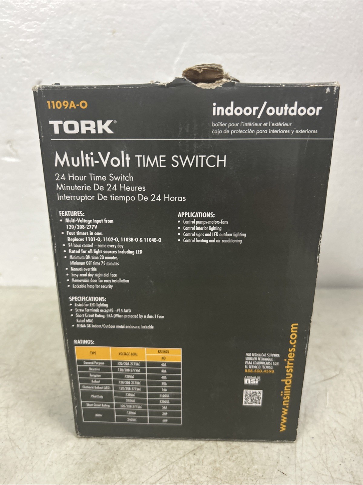 TORK 1109A-O 120-277V 40A Multi-Volt Mechanical Lighting Switch Timer #4990