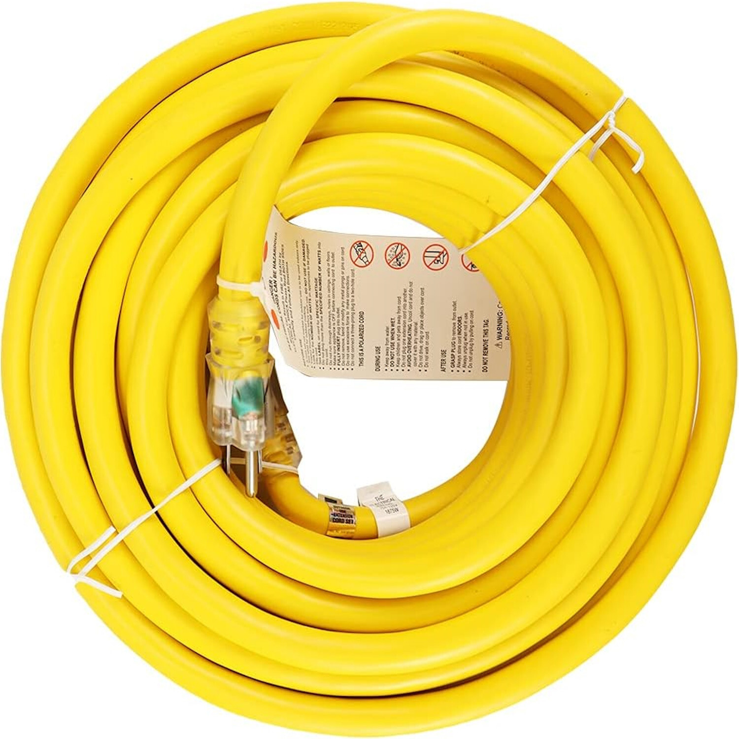 25’FT YELLOW Contractor Grade Outdoor Extension Cord 25′ Feet Power Light Up End