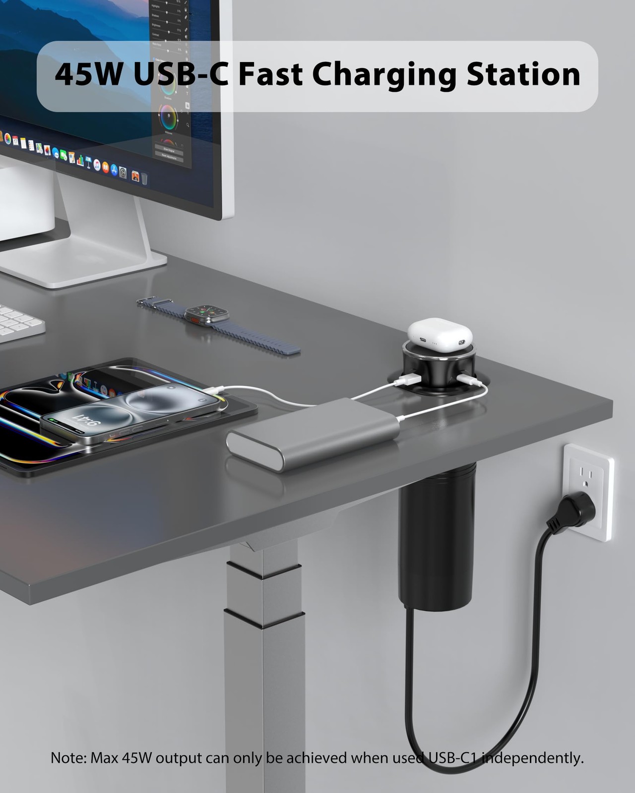 Motorized Pop Up Countertop Outlet with 45W USB C Charging Station