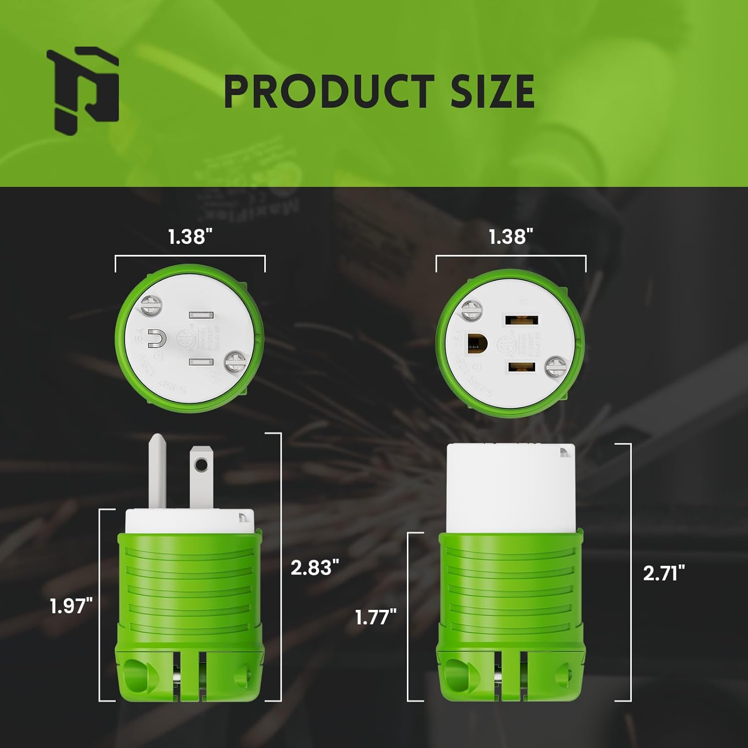 Extension Cord Ends Male and Female, Replacement Plug & Connector Set, 3 Prong,