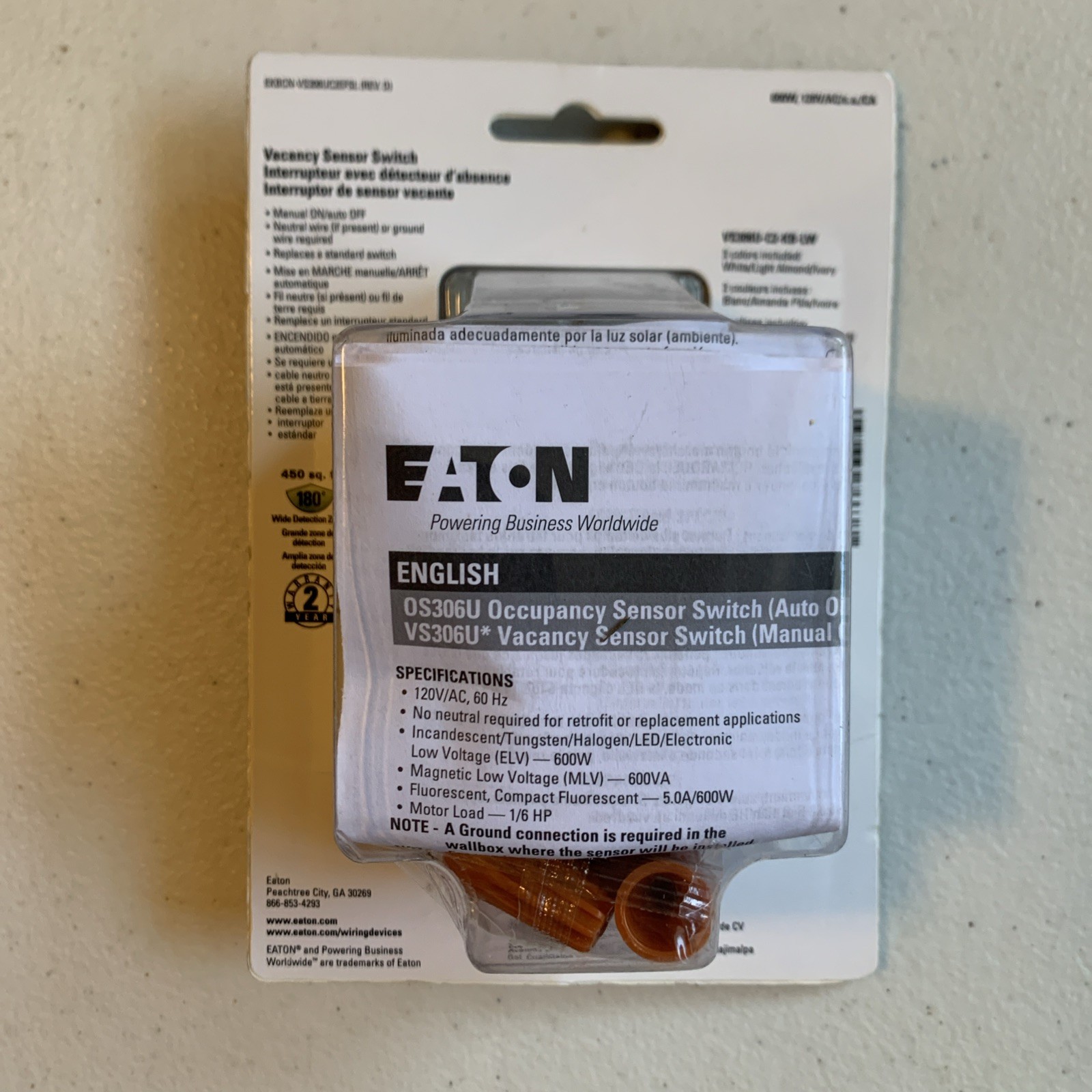 New Lot Of 3 Eaton VS306U-C2 Vacancy Sensor Switch White/Light Almond/Ivory